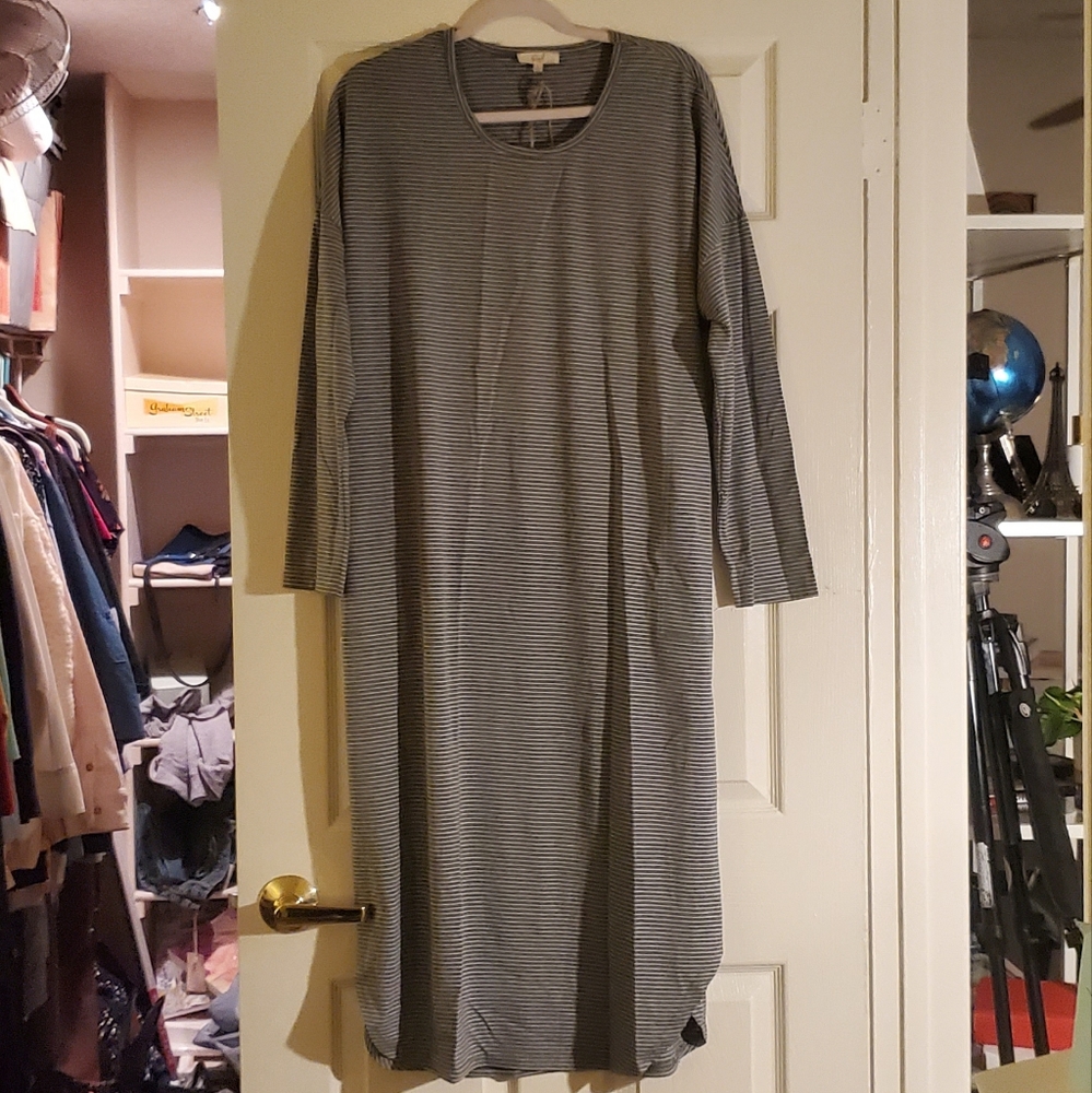 Easel: Gray + White Striped Tee Dress